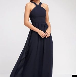 Lulus "air of romance" dark blue maxi dress